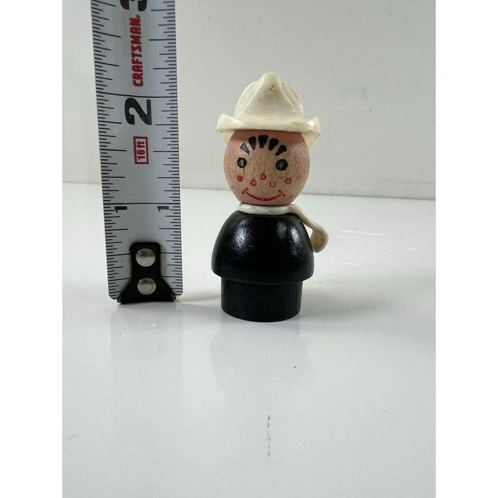 1974 VINTAGE Fisher Price Little People Figure Wood Firefighter Fireman Set 720